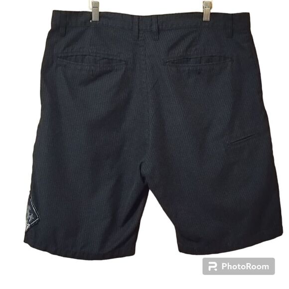 Burnside Shorts Black Micro Plaid Y2K Style Crown Patch Flat Front Sz 38 - Picture 2 of 8